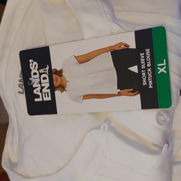 NWT Lands' End Women's Short Sleeve Pintuck Blouse White - Picture 6 of 7